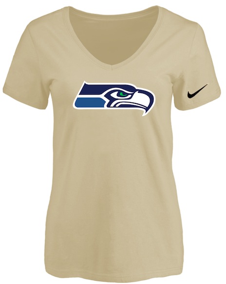 Seattle Seahawks Beige Womens Logo V-neck T-Shirt