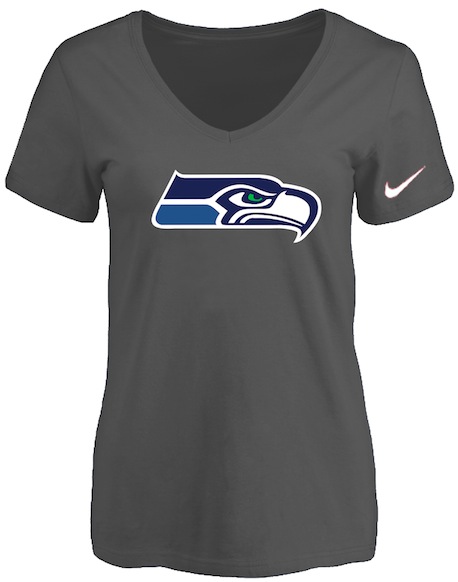 Seattle Seahawks D.Grey Womens Logo V-neck T-Shirt