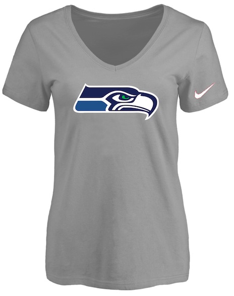 Seattle Seahawks L.Grey Womens Logo V-neck T-Shirt