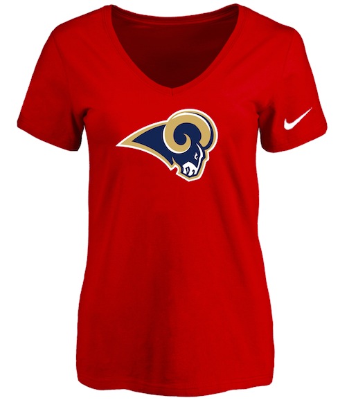 St.Louis Rams Red Womens Logo V-neck T-Shirt