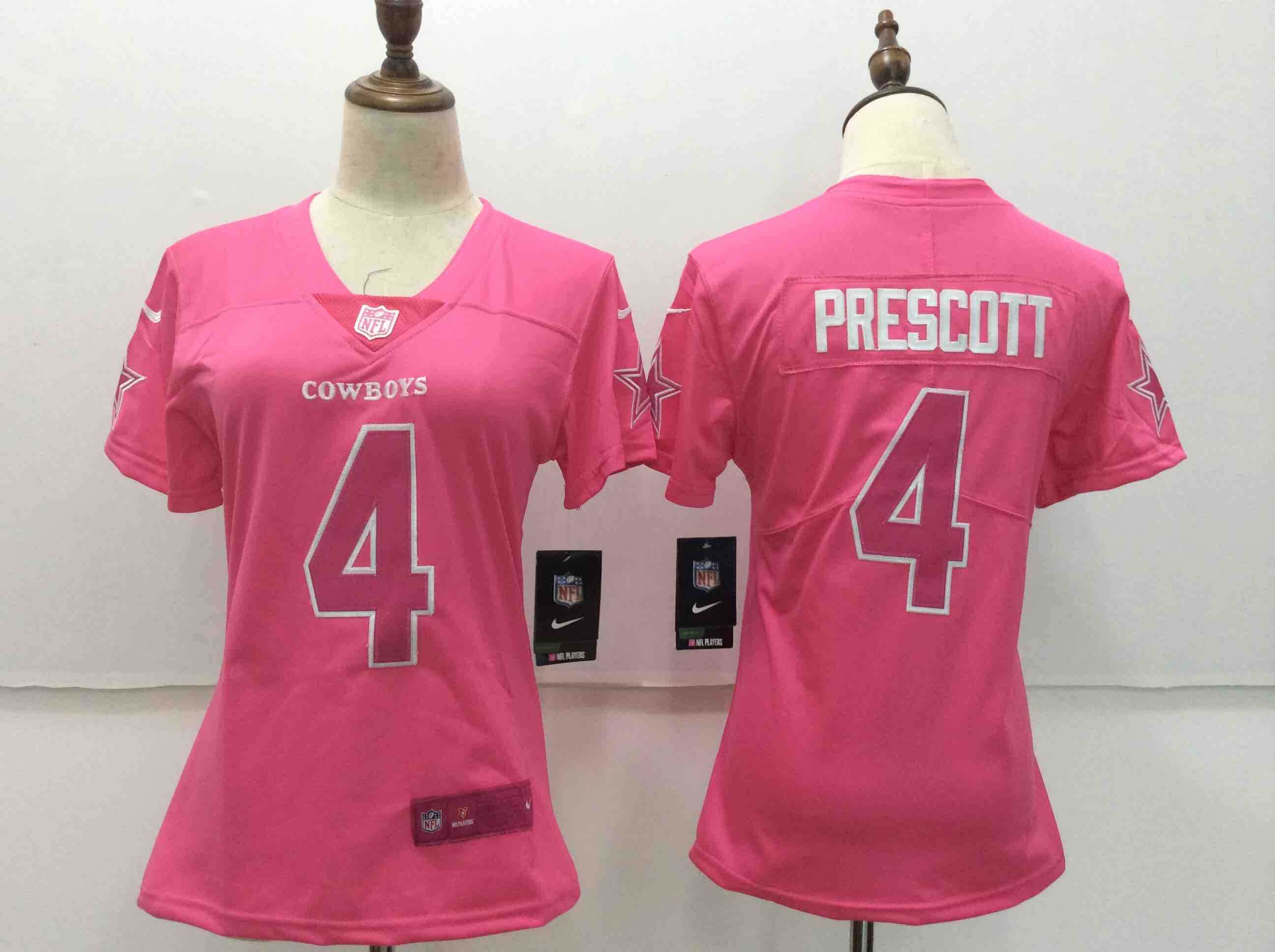 Womens Dallas Cowboys #4 Prescott Pink New Jersey