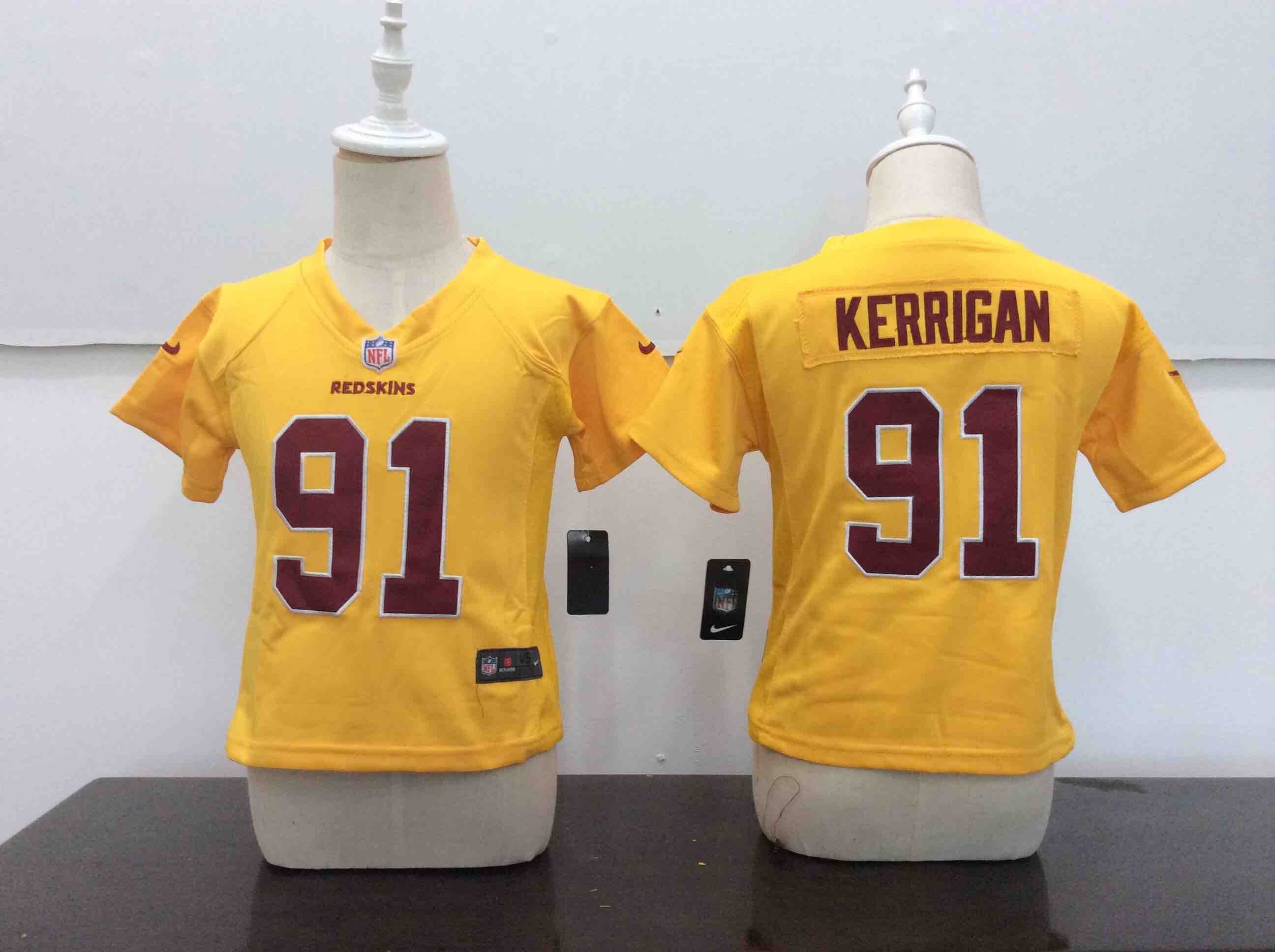 Kids NFL Washington Redskins #91 Kerrigan Yellow Jersey 2-4T