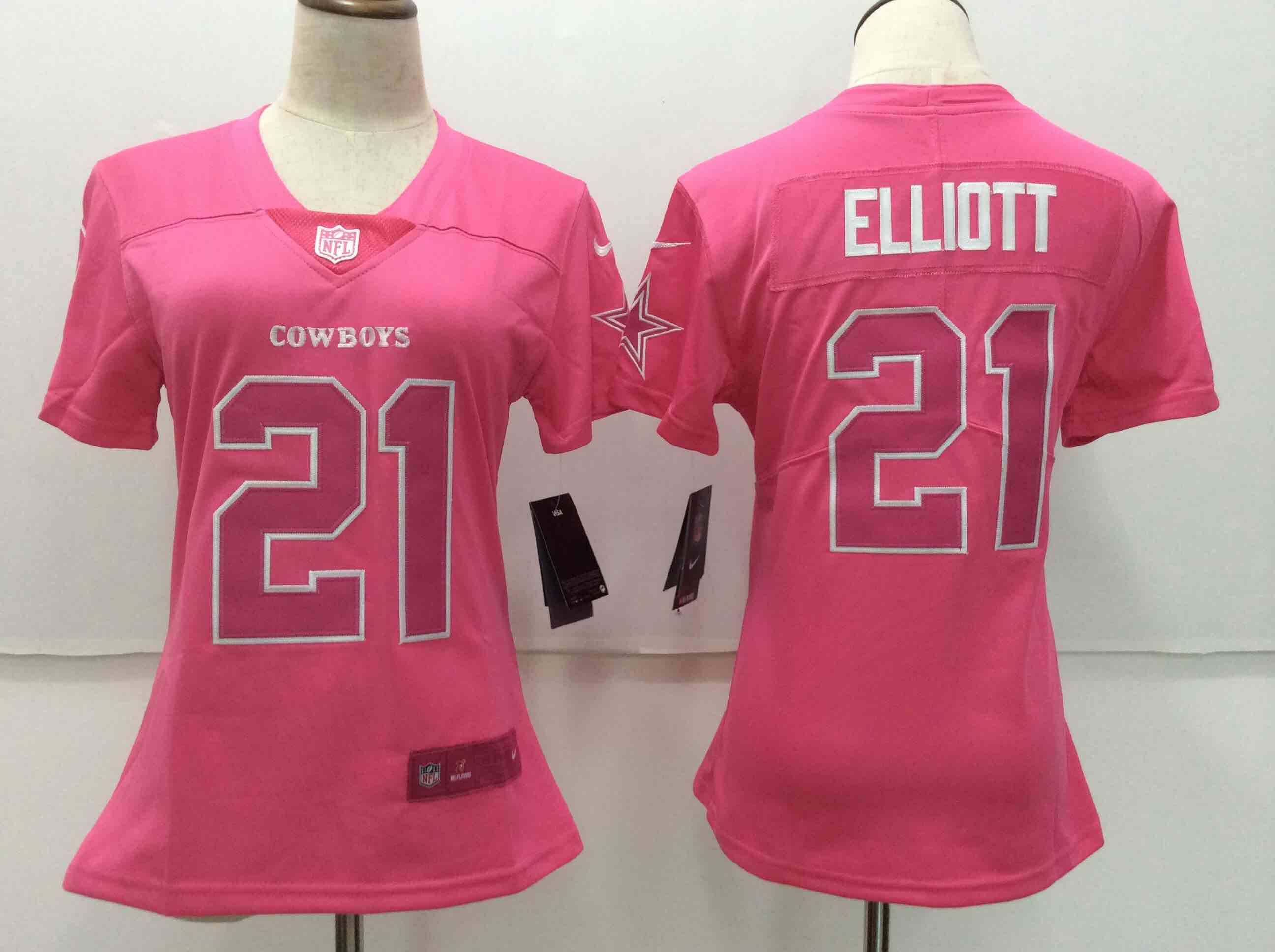 Womens Dallas Cowboys #21 Elliott Pink New Jersey