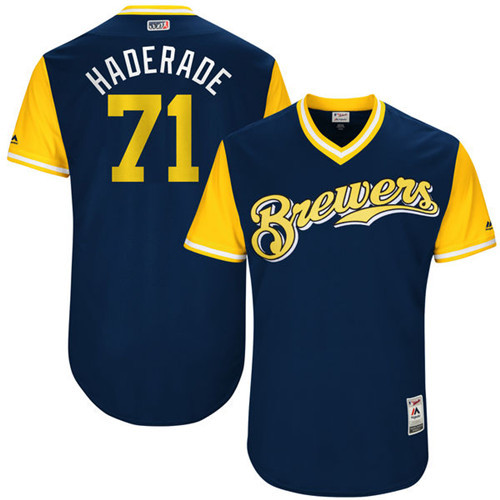 MLB Milwaukee Brewers #71 Haderade All Rise D.Blue Pullover Jersey