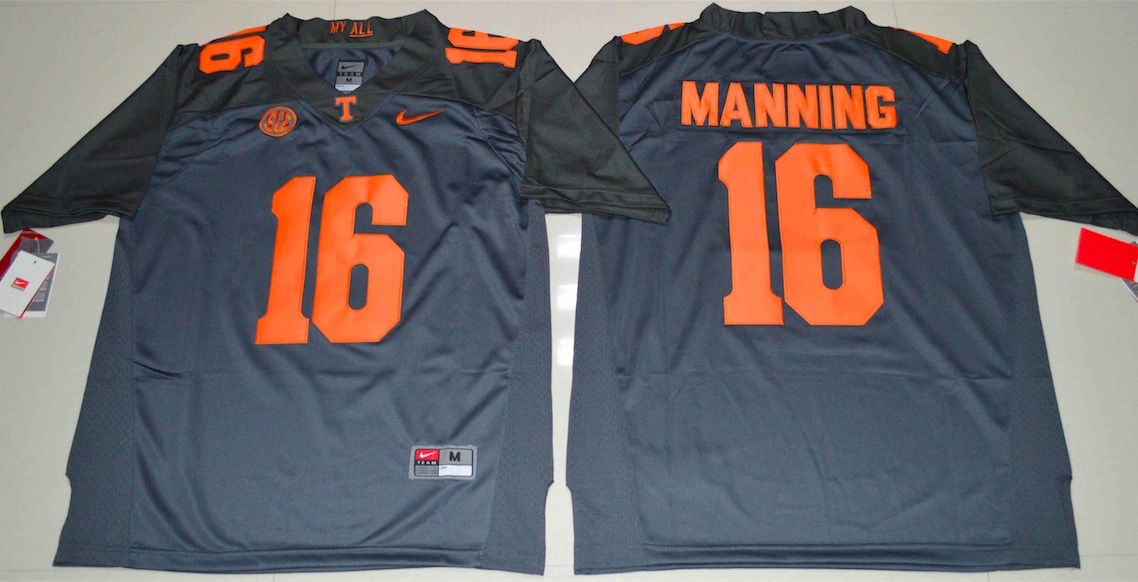 NCAA Tennessee Volunteers White #16 Manning Black Jersey