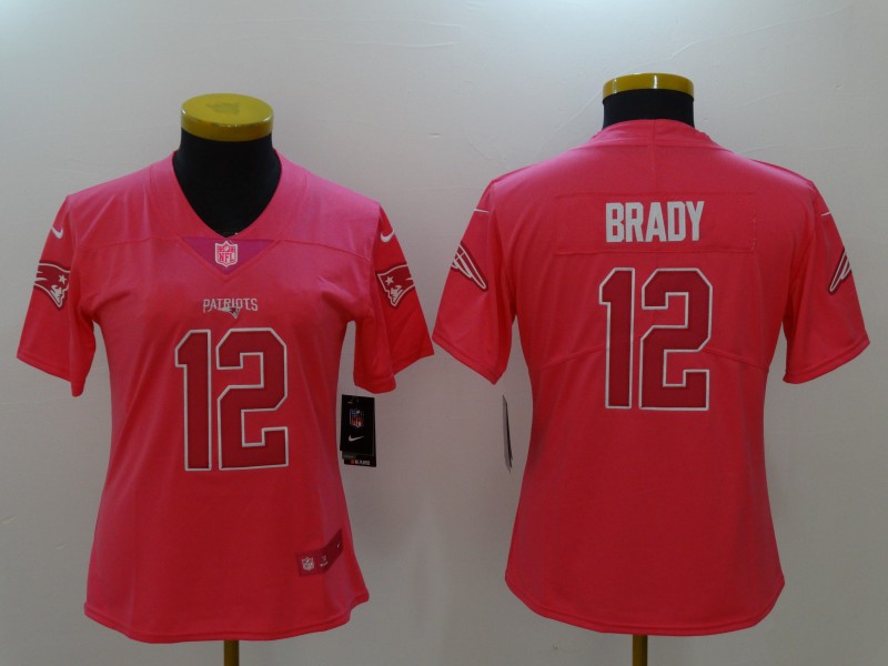 Womens New England Patriots #12 Brayd Pink Color Rush Jersey
