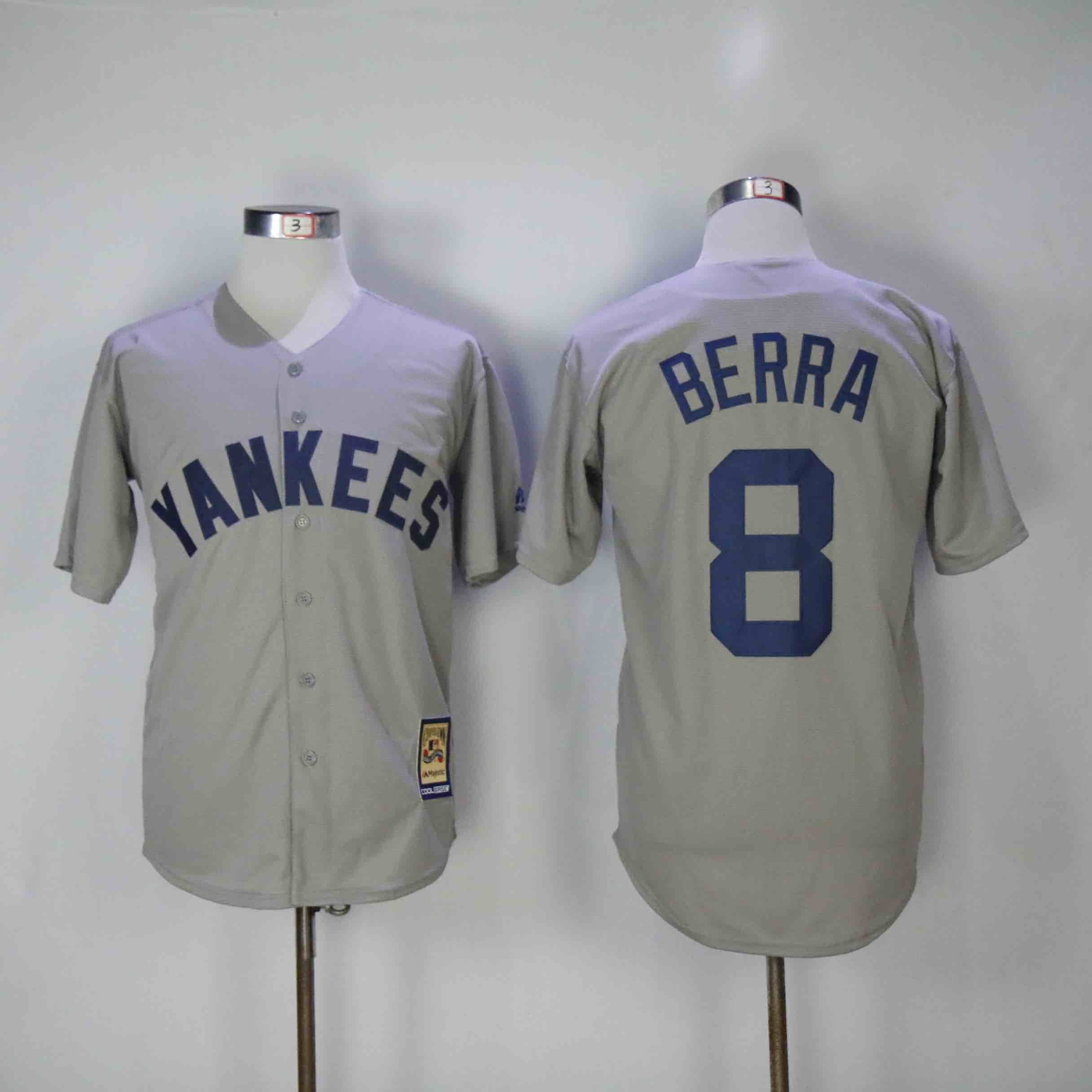 MLB New York Yankees #8 Berra Grey Throwback Jersey