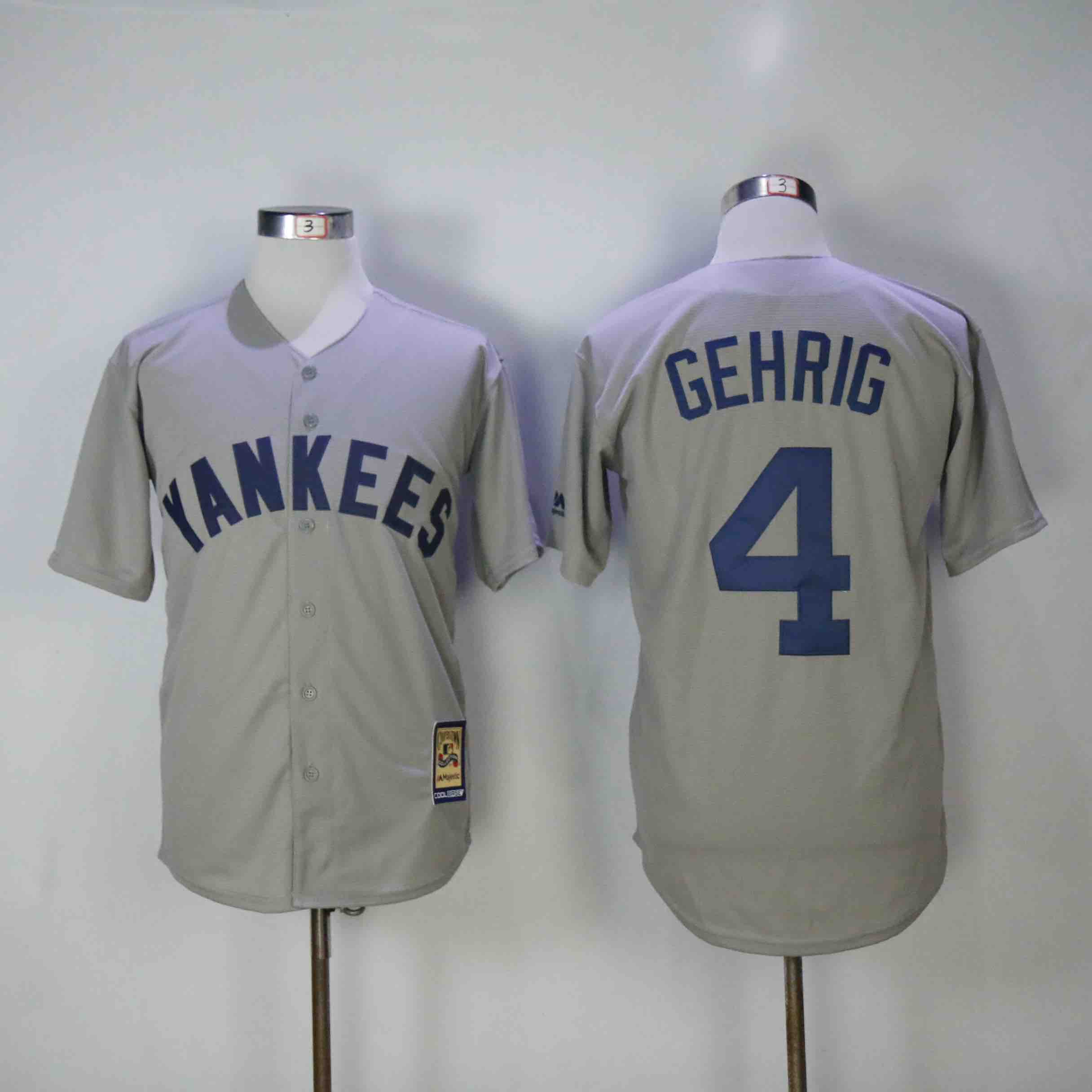 MLB New York Yankees #4 Gehrig Grey Throwback Jersey