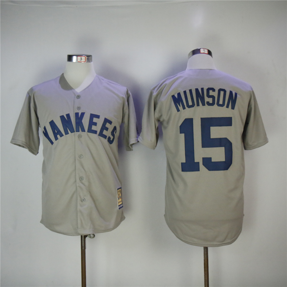 MLB New York Yankees #15 Munson Grey Throwback Jersey