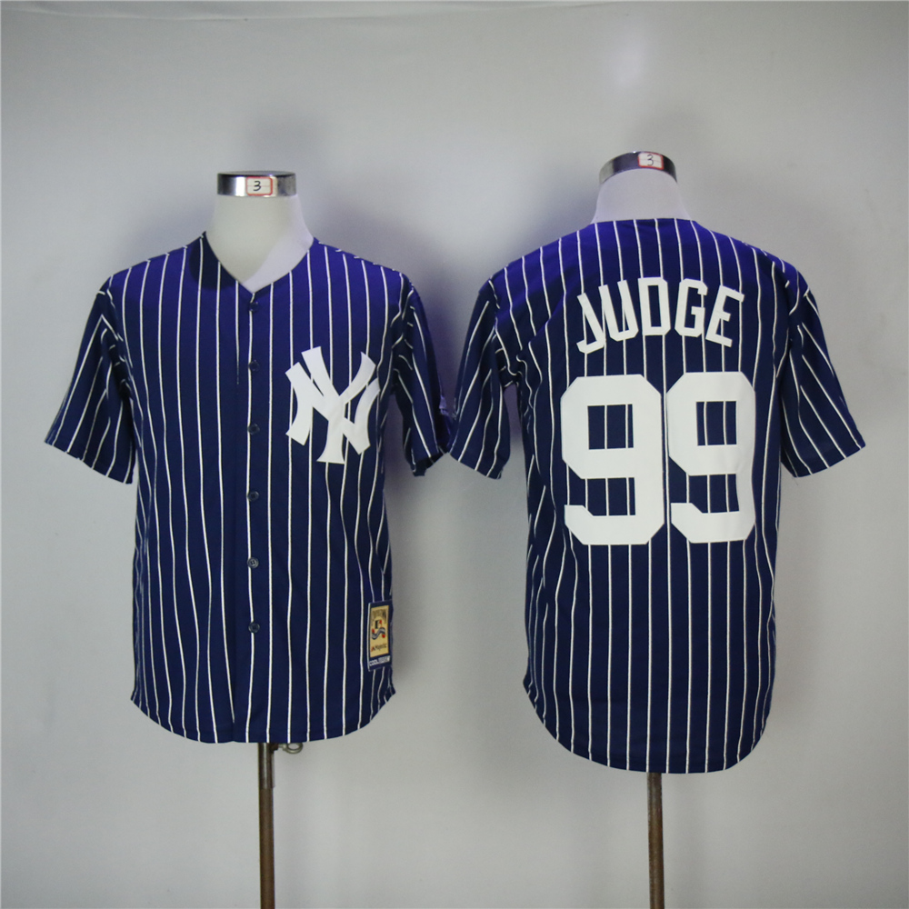 MLB New York Yankees #99 Judge Blue White Sprintripe Throwback Jersey