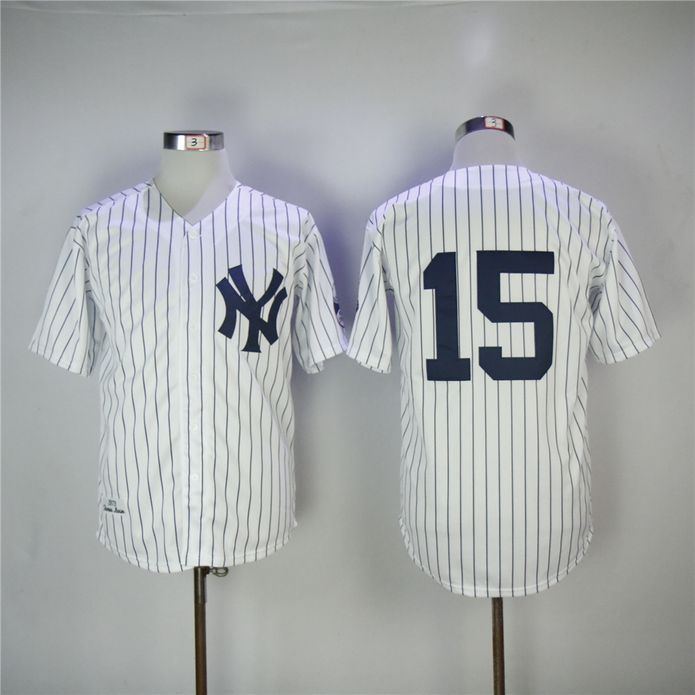 MLB New York Yankees #15 Munson White Throwback Jersey