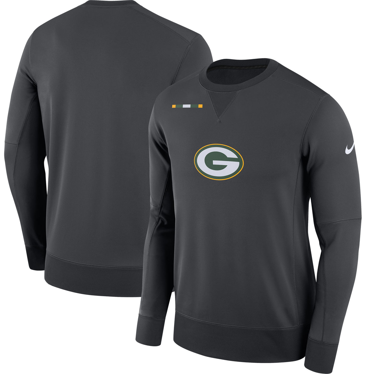 Mens Green Bay Packers Nike Charcoal Sideline Team Logo Performance Sweatshirt