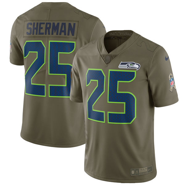 Mens Seattle Seahawks #25 Sherman Olive Salute to Service Limited Jersey