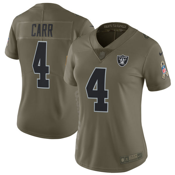 Womens Oakland Raiders #4 Carr Olive Salute to Service Limited Jersey