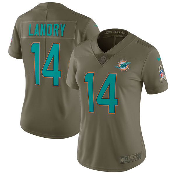 Womens Miami Dolphins #14 Landry Olive Salute to Service Limited Jersey