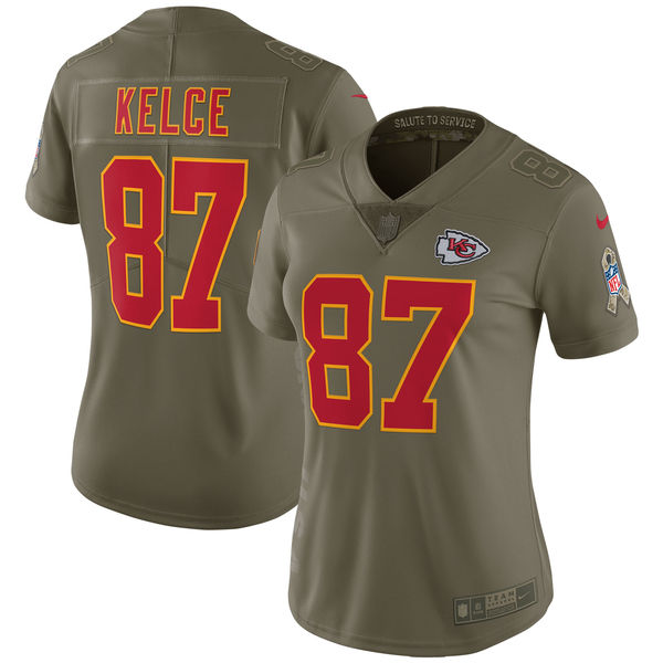 Womens Kansas City Chiefs #87 Kelce Olive Salute to Service Limited Jersey