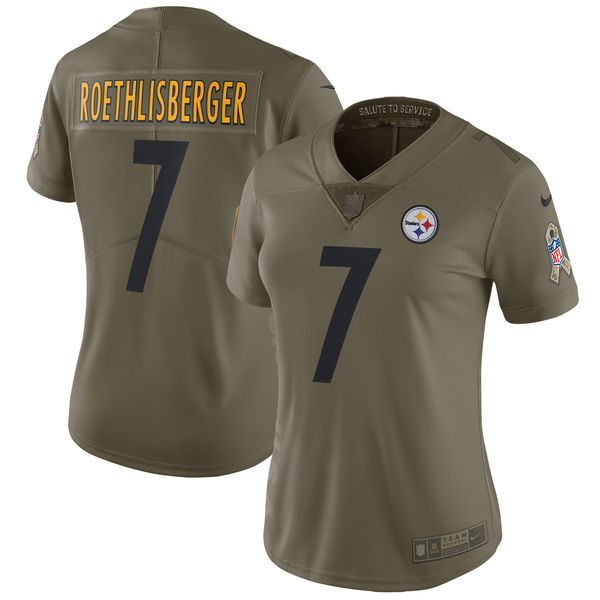 Womens Pittsburgh Steelers #7 Roethlisberger Olive Salute to Service Limited Jersey