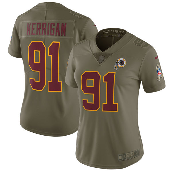 Womens Washington Redskins #91 Kerrigan Olive Salute to Service Limited Jersey