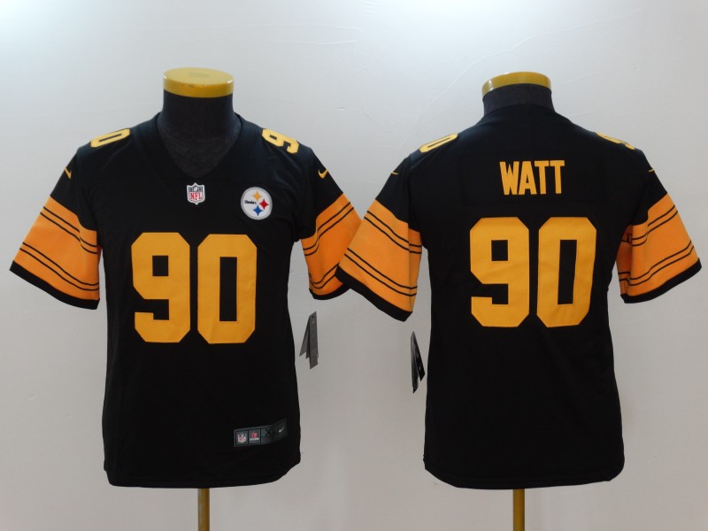 Kids NFL Pittsburgh Steelers #90 Watt Black Vapor Limited Jersey