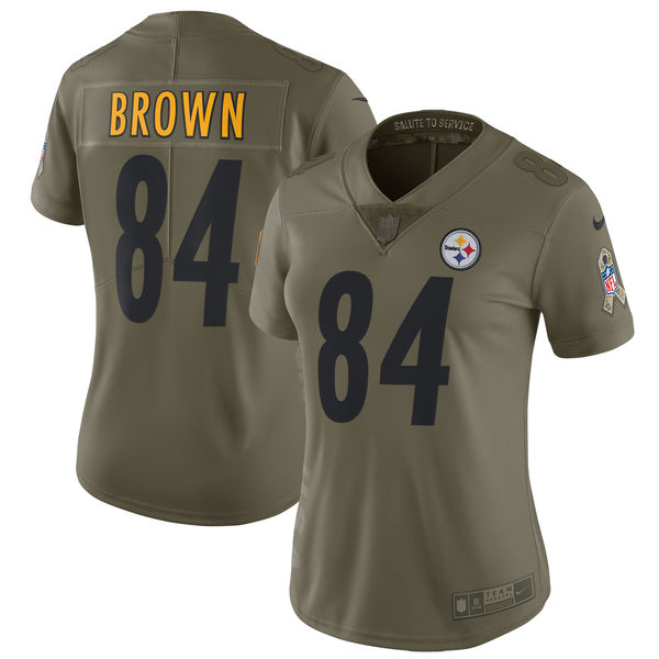Womens Pittsburgh Steelers #84 Brown Olive Salute to Service Limited Jersey