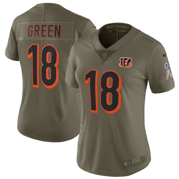Womens Cincinnati Bengals #18 Green Olive Salute to Service Limited Jersey