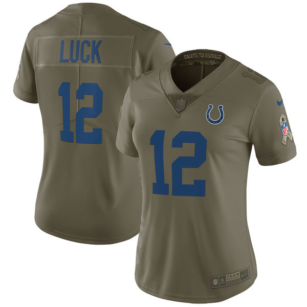 Womens Indianapolis Colts #12 Luck Olive Salute to Service Limited Jersey