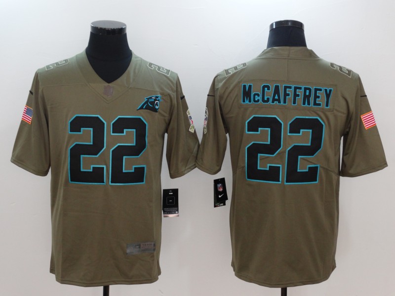 Mens Carolina Panthers #22 McCaffrey Olive Salute to Service Limited Jersey