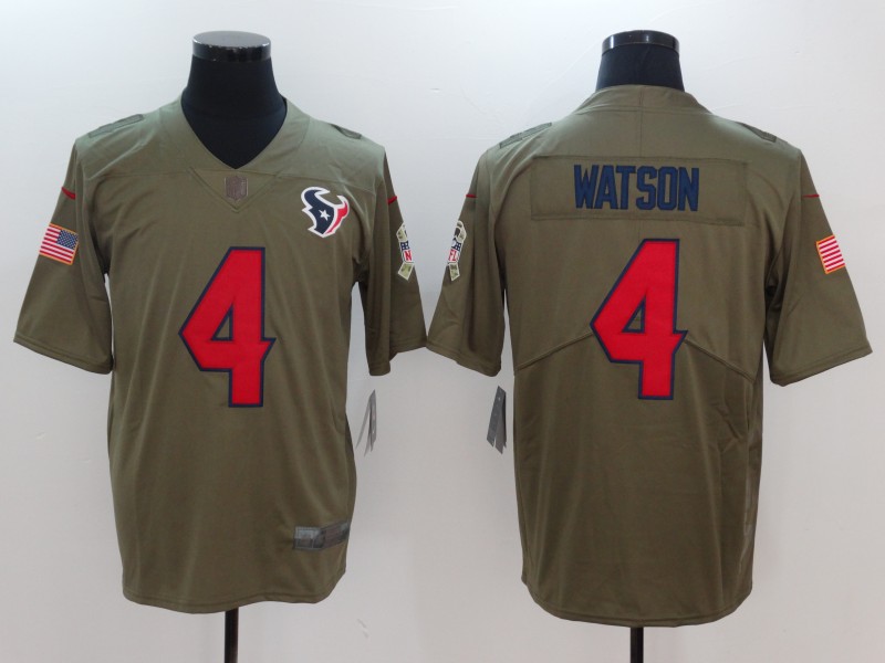 Mens Houston Texans #4 Watson Olive Salute to Service Limited Jersey