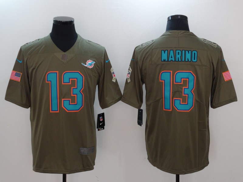 Mens Miami Dolphins #13 Marino Olive Salute to Service Limited Jersey