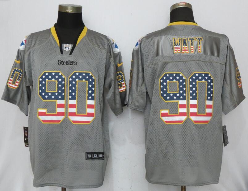 New Nike Pittsburgh Steelers 90 Watt USA Flag Fashion Gray Elite Jersey