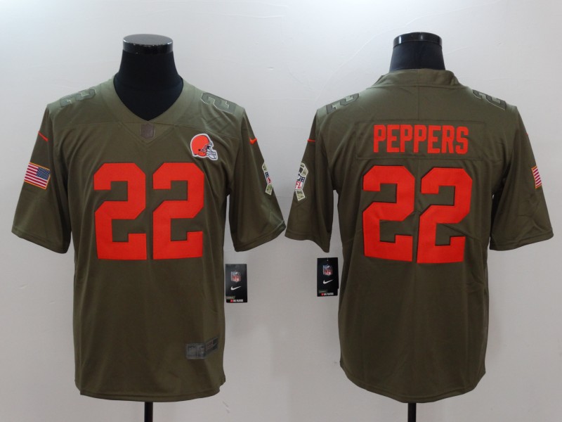 Mens Cleveland Browns #22 Peppers Olive Salute to Service Limited Jersey