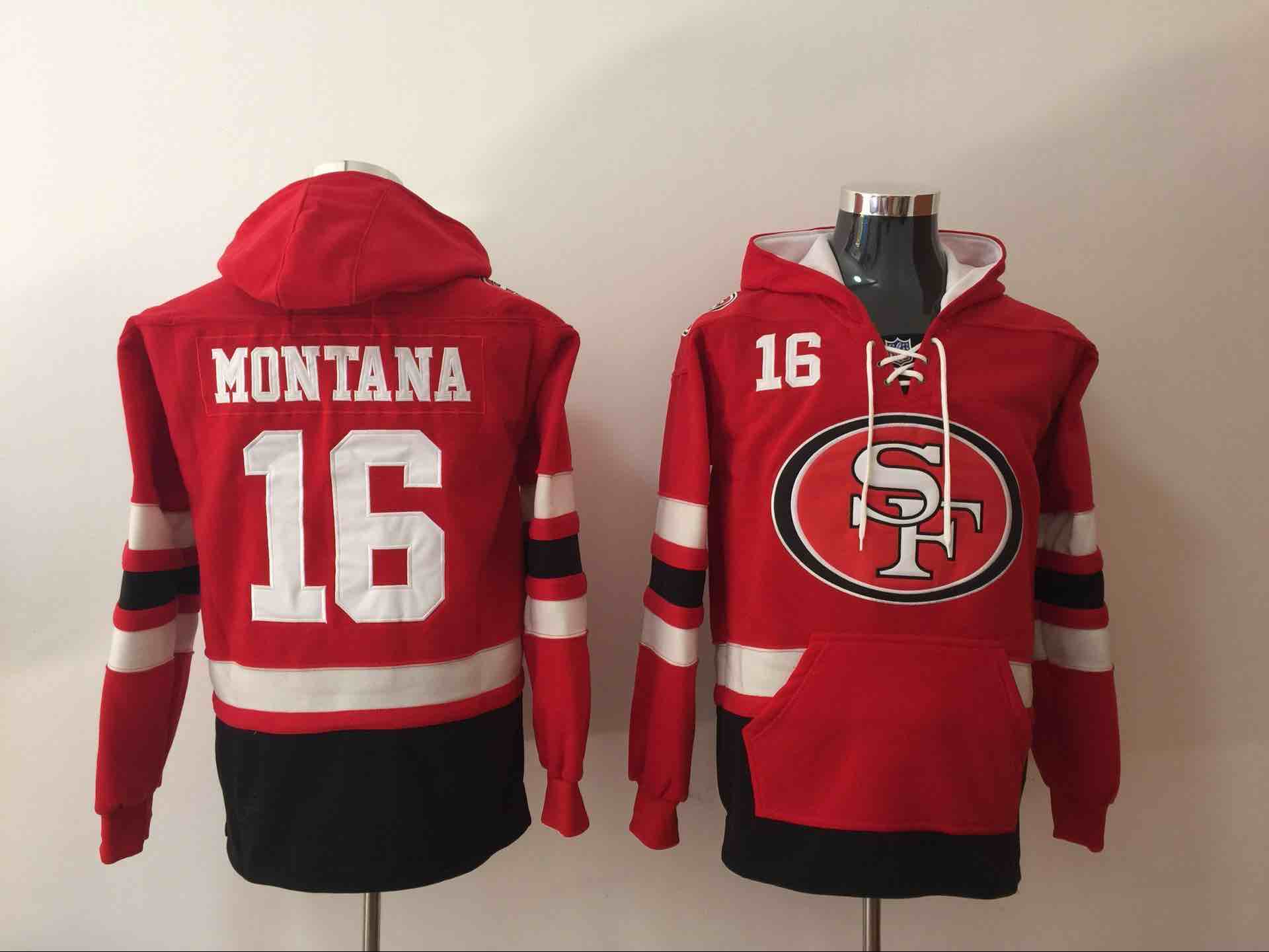 Mens NFL San Francisco 49ers #16 Montana Red Hoodie
