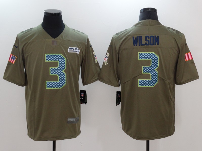 Mens Seattle Seahawks #3 Wilson Olive Salute to Service Limited Jersey