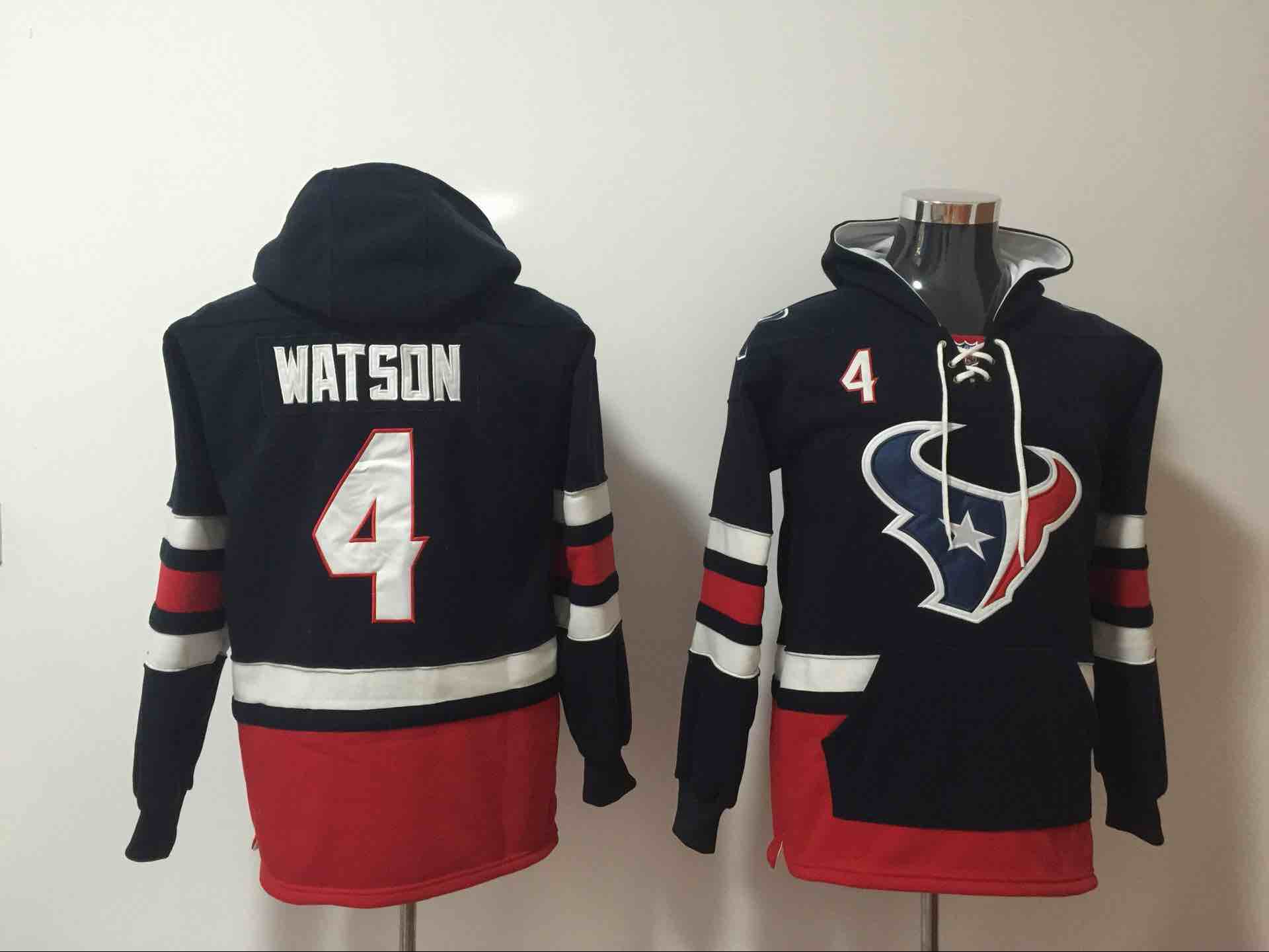 Mens NFL Houston Texans #4 Watson D.Blue Hoodie