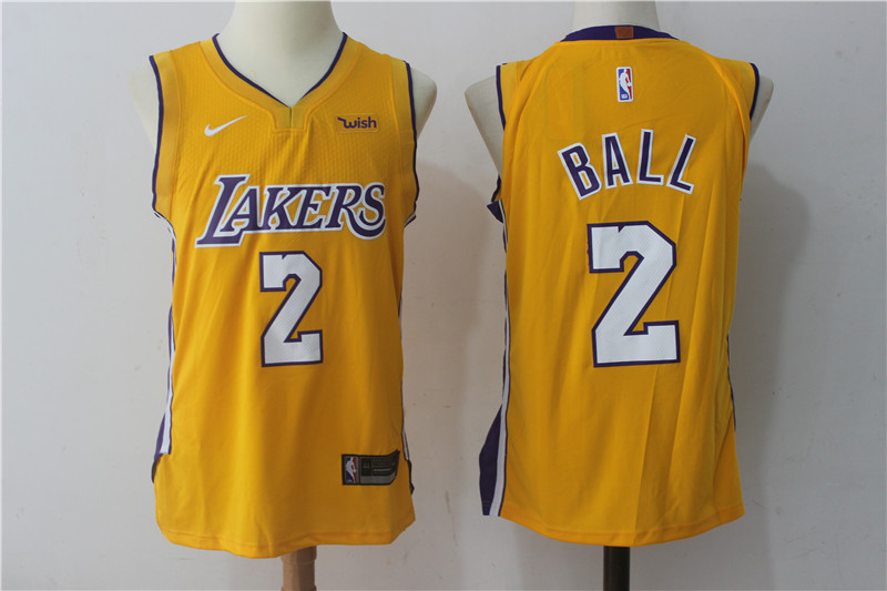 Nike NBA Los Angeles Lakers #2 Ball Yellow Jersey