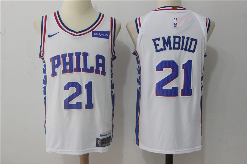 Nike NBA Philadelphia 76ers #21 Embiid White Jersey