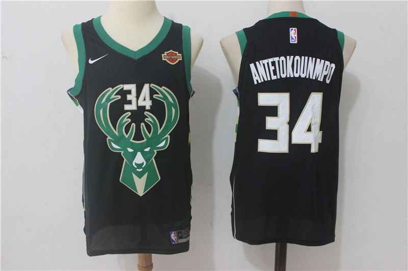 Nike NBA Milwaukee Bucks #34 Antetokounmpo Black Jersey