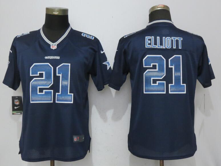 Women New Nike Dallas Cowboys 21 Elliott Navy Blue Strobe Elite Jersey