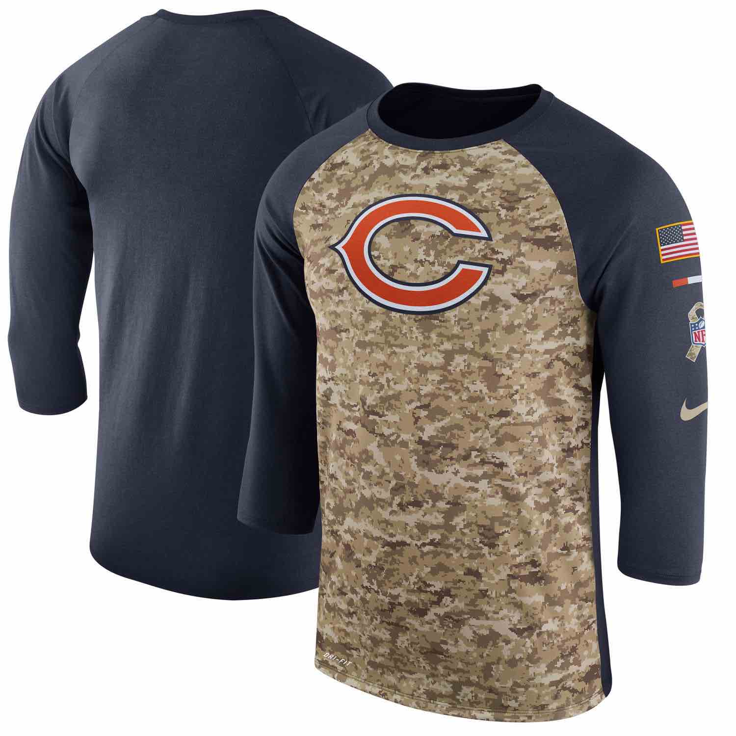 Mens Chicago Bears Nike Camo Navy Salute to Service Sideline Legend Performance Three-Quarter Sleeve T-Shirt
