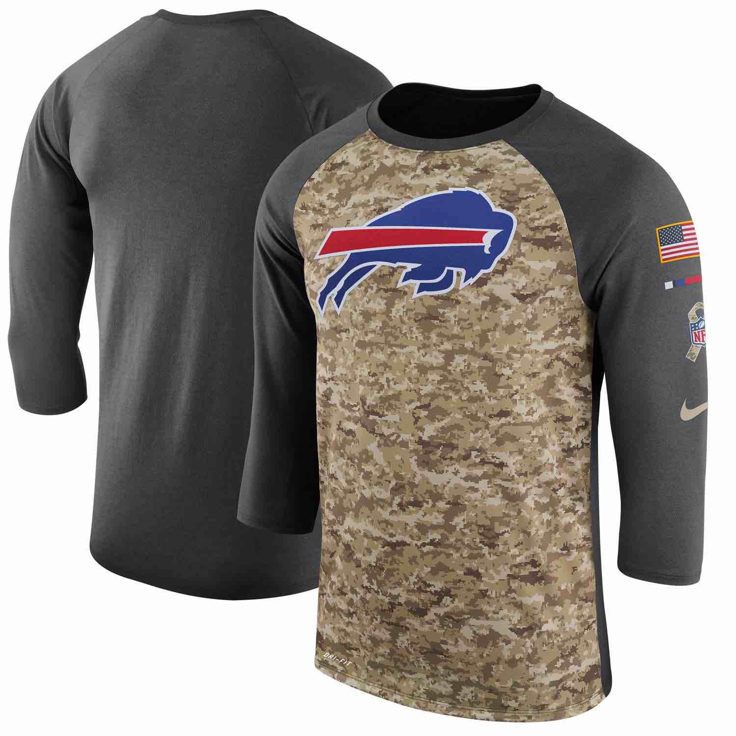 Mens Buffalo Bills Nike Camo Anthracite Salute to Service Sideline Legend Performance Three-Quarter Sleeve T-Shirt