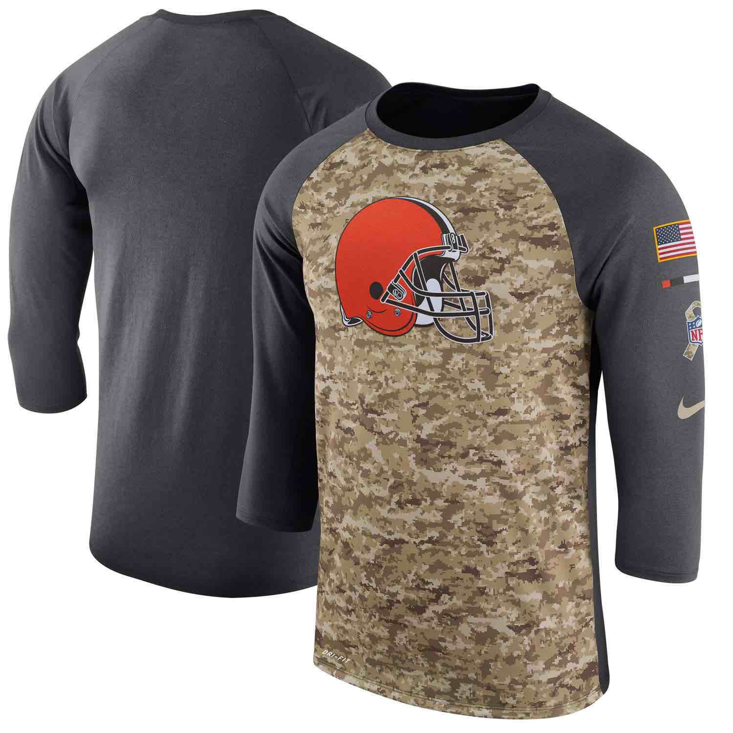 Mens Cleveland Browns Nike Camo Anthracite Salute to Service Sideline Legend Performance Three-Quarter Sleeve T-Shirt
