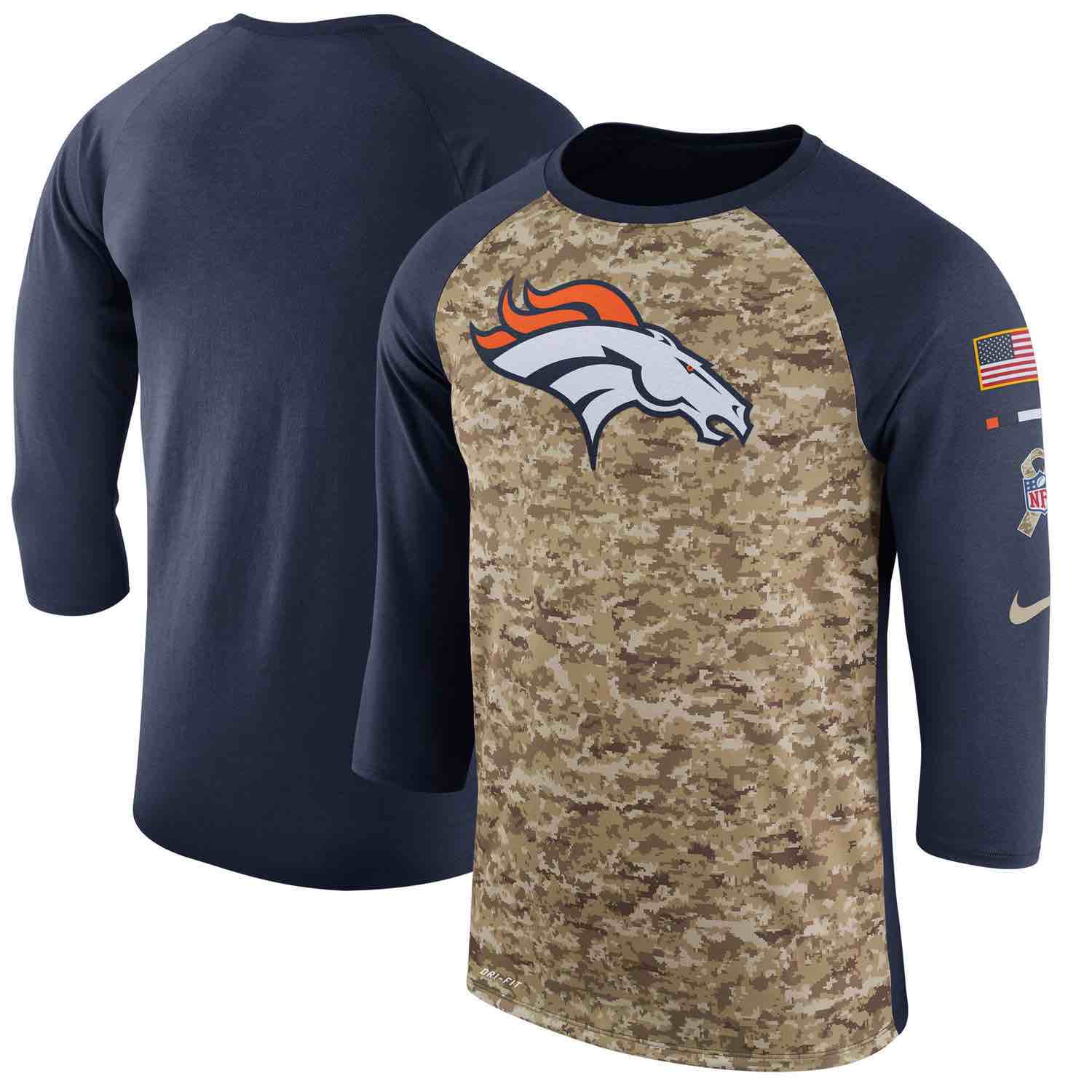 Mens Denver Broncos Nike Camo Navy Salute to Service Sideline Legend Performance Three-Quarter Sleeve T-Shirt
