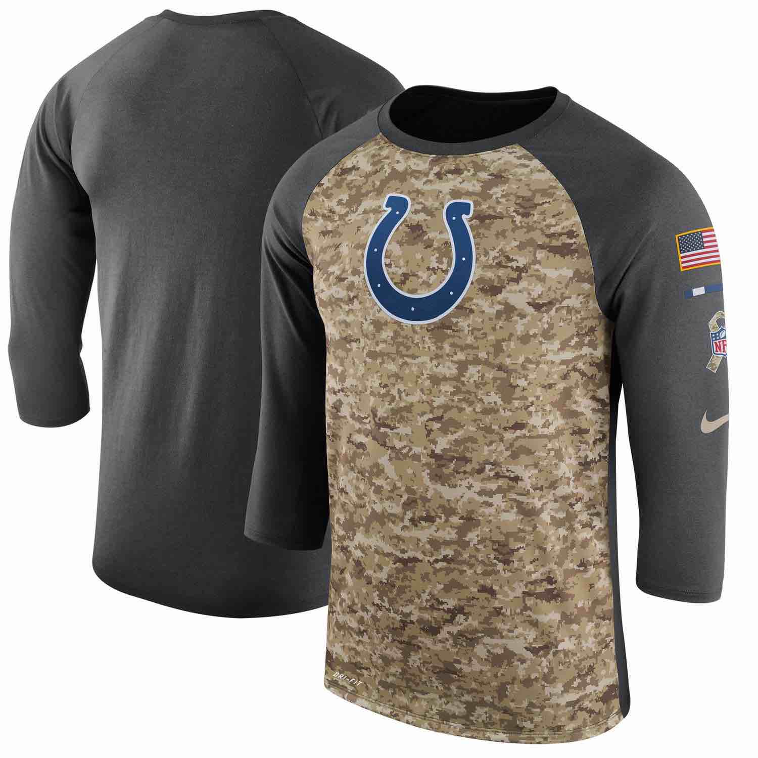 Mens Indianapolis Colts Nike Camo Anthracite Salute to Service Sideline Legend Performance Three-Quarter Sleeve T-Shirt