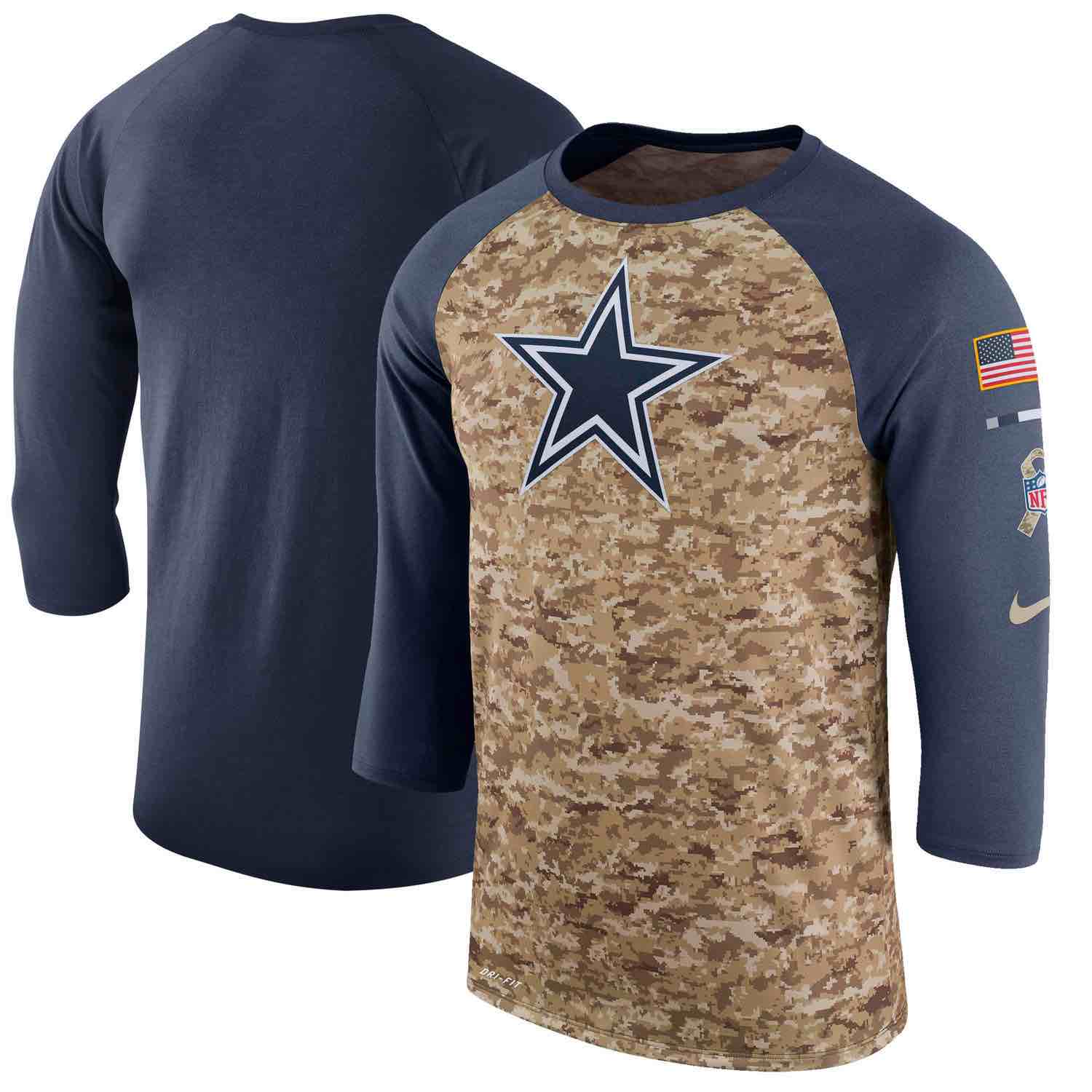 Mens Dallas Cowboys Nike Camo Navy Salute to Service Sideline Legend Performance Three-Quarter Sleeve T-Shirt