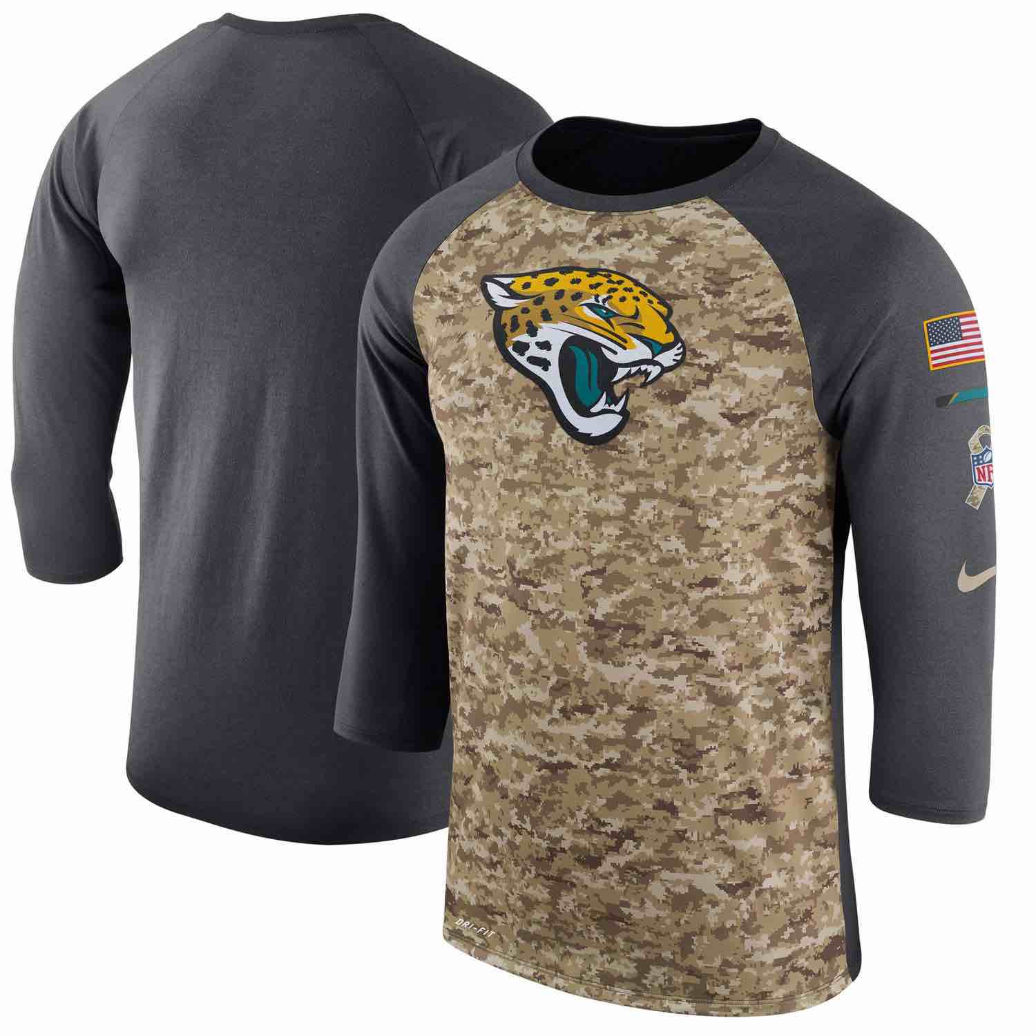 Mens Jacksonville Jaguars Nike Camo Anthracite Salute to Service Sideline Legend Performance Three-Quarter Sleeve T-Shirt