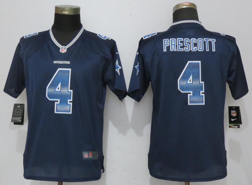 Women New Nike Dallas Cowboys 4 Prescott Navy Blue Strobe Jersey