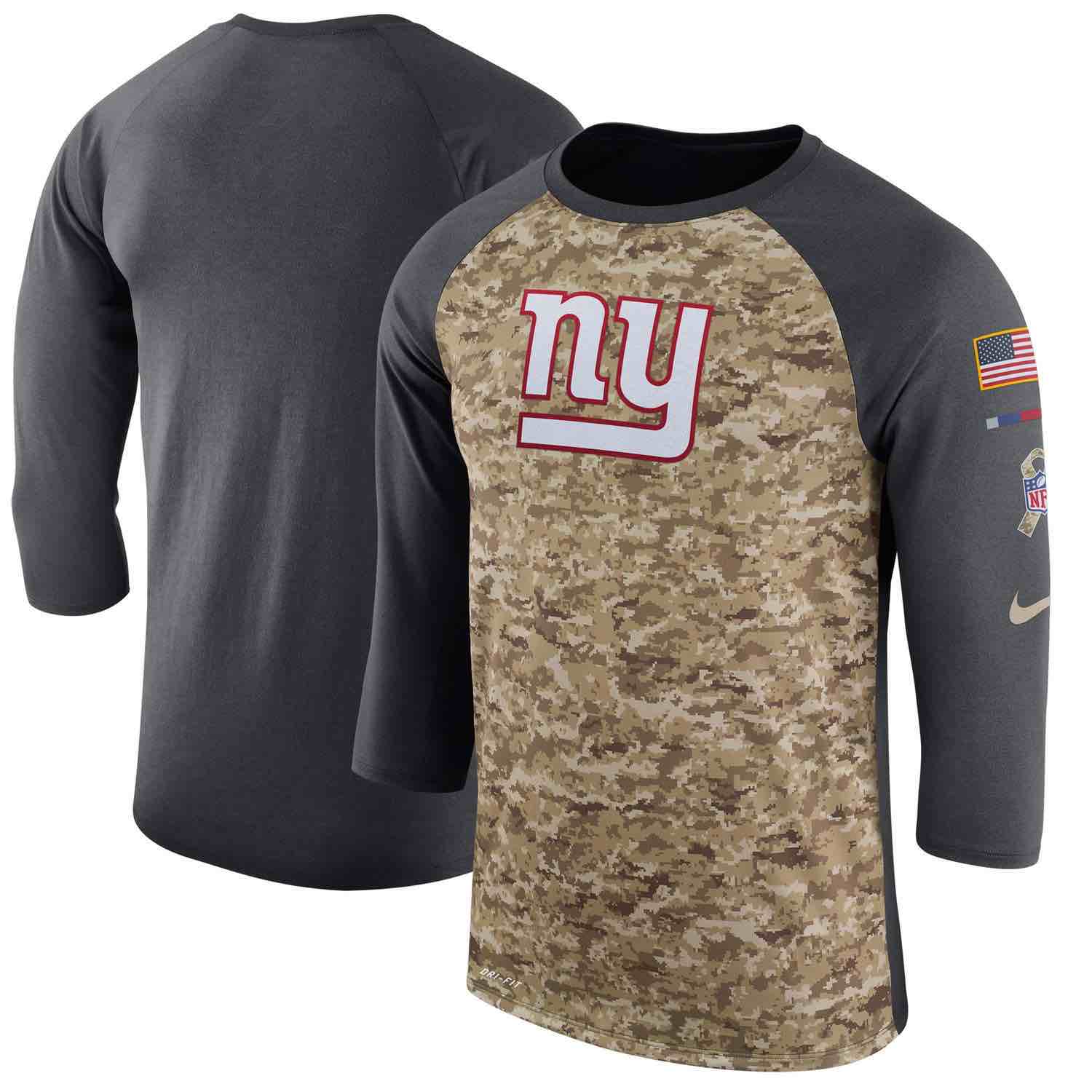 Mens New York Giants Nike Camo Anthracite Salute to Service Sideline Legend Performance Three-Quarter Sleeve T-Shirt