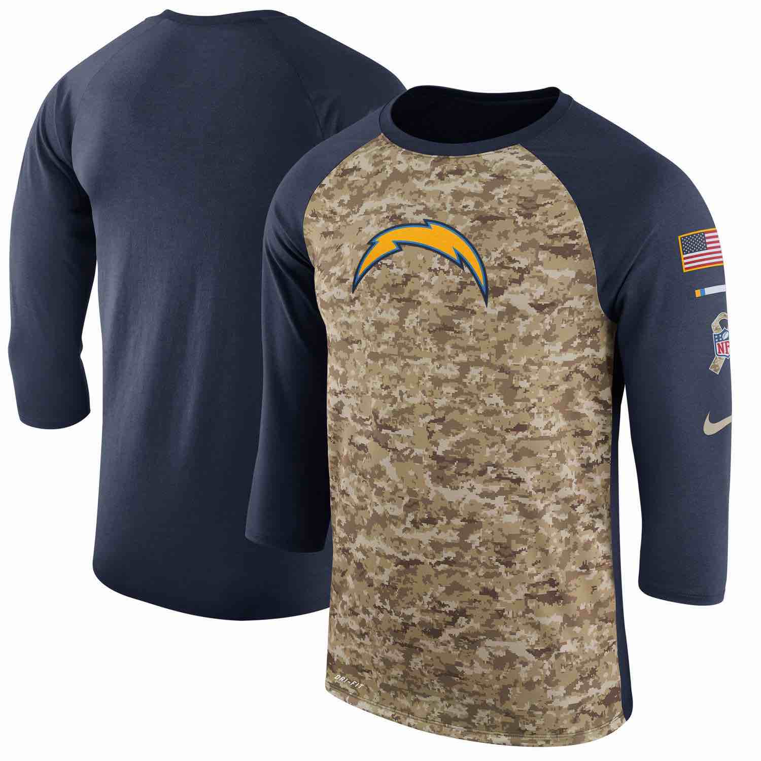 Mens Los Angeles Chargers Nike Camo Navy Salute to Service Sideline Legend Performance Three-Quarter Sleeve T-Shirt