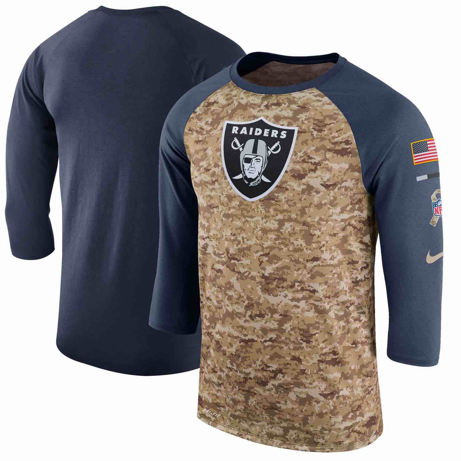 Mens Oakland Raiders Nike Camo Anthracite Salute to Service Sideline Legend Performance Three-Quarter Sleeve T-Shirt