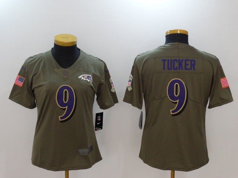 Womens Baltimore Ravens #9 Tucker Olive Salute to Service Limited Jersey